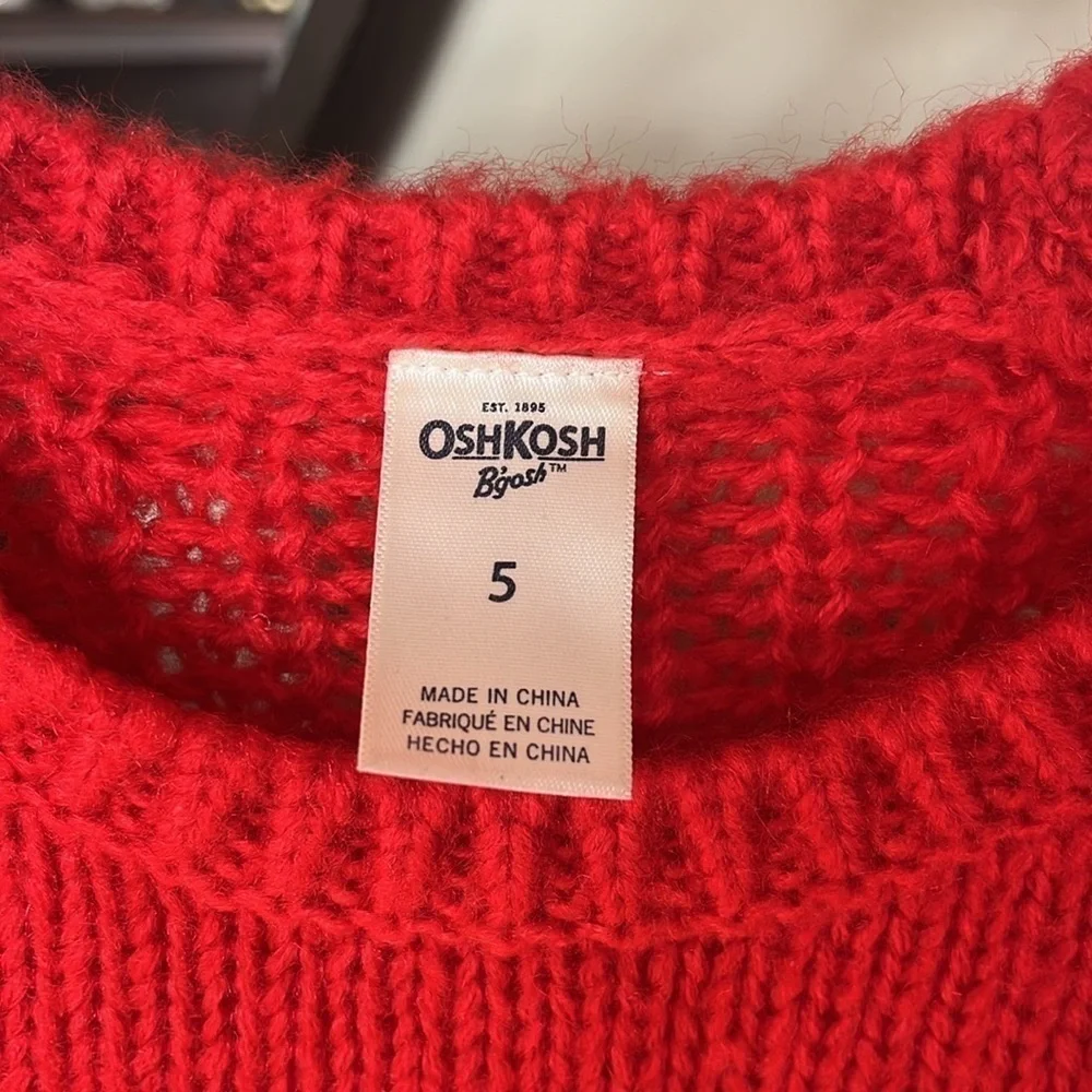 Brand New OshKosh B'Gosh Red Knit Sweater Crew Neck Diamond Design Christmas